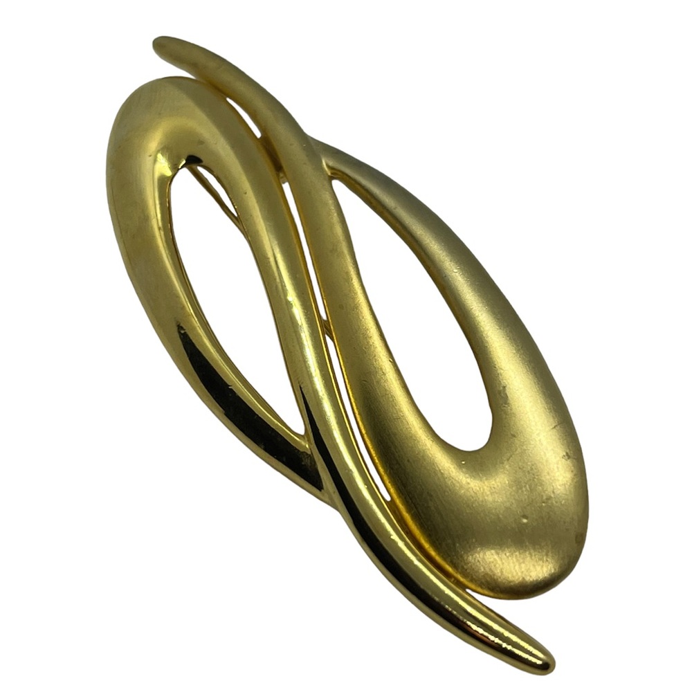Vintage Tona gold tone shiny and matte abstract brooch pin